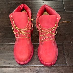 All red timberland boots